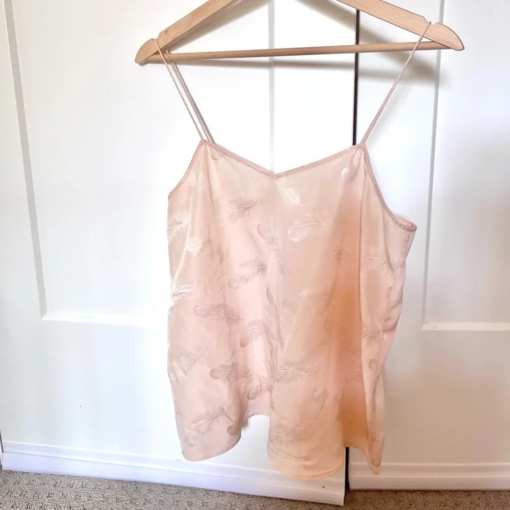 Sezane feather print silk ballet pink camisole size 36 NWOT